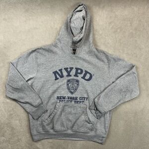 NYPD Hoodie Mens Gray Pullover NYC Police Dept Graphic Sweatshirt Streetwear